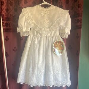 Deadstock Nicole by Doris International White Short Sleeve Bow  Dress Girls 6X